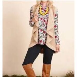 MATILDA JANE SOONER OR LATER TAN SLEEVELESS OPEN FRONT WATERFALL CARDIGAN/VEST